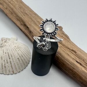 Moonstone Sterling Silver Bee & Sunflower Ring